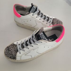 Golden Goose Women's Sneakers with Neon Pink and Leopard Print